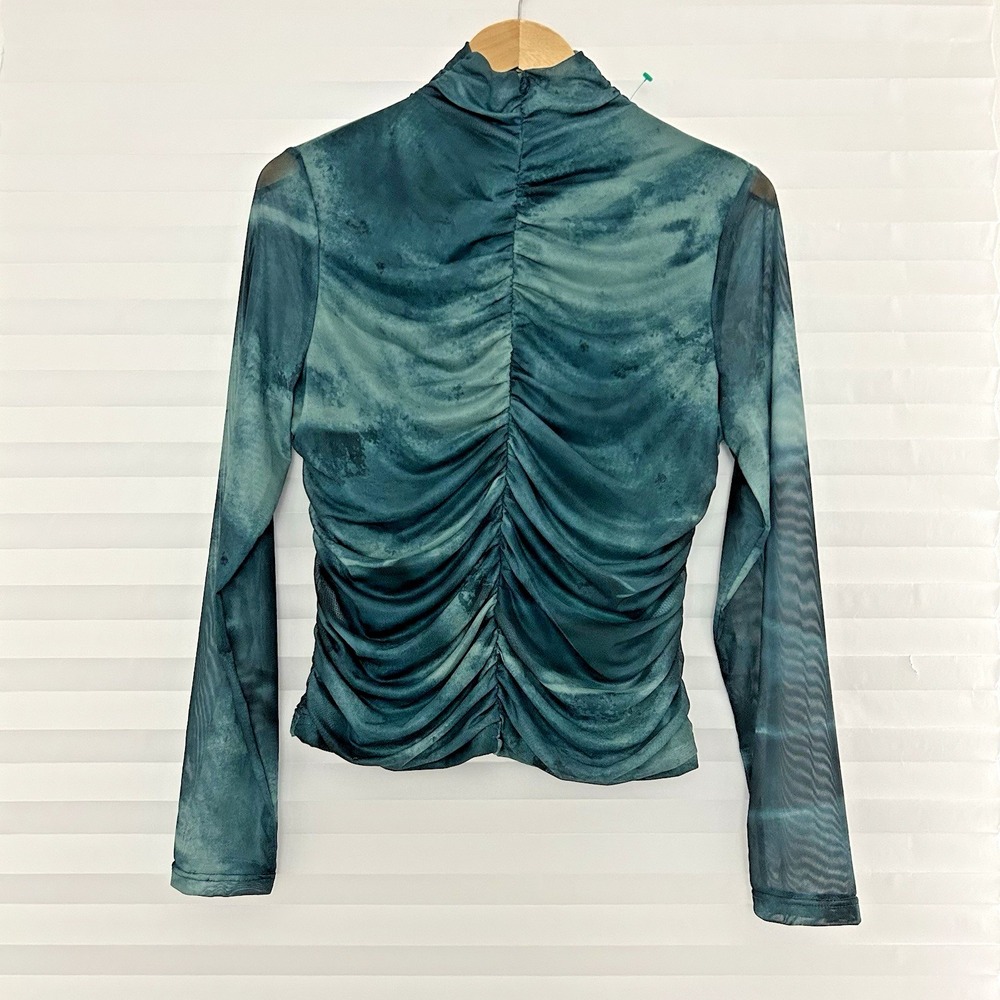 Adore Top Size L Long Sleeve Back Zip Mesh Mock Neck‎ Cinched Tie Dye Style